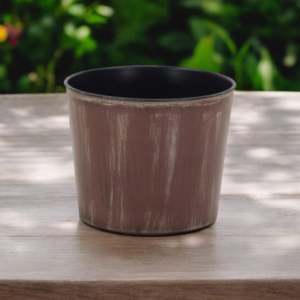 7" Brown and Ivory Textural Tone On Tone Recycled Plastic Indoor Outdoor Round Pot Planter