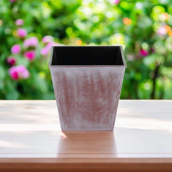 5" Brown and Off White Textural Tone On Tone Recycled Plastic Indoor Outdoor Square Pot Planter