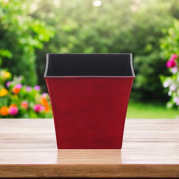 7" Red Recycled Plastic Indoor Outdoor Square Pot Planter