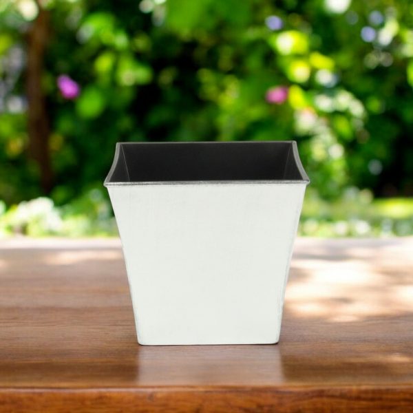 7" Silver Recycled Plastic Indoor Outdoor Square Pot Planter