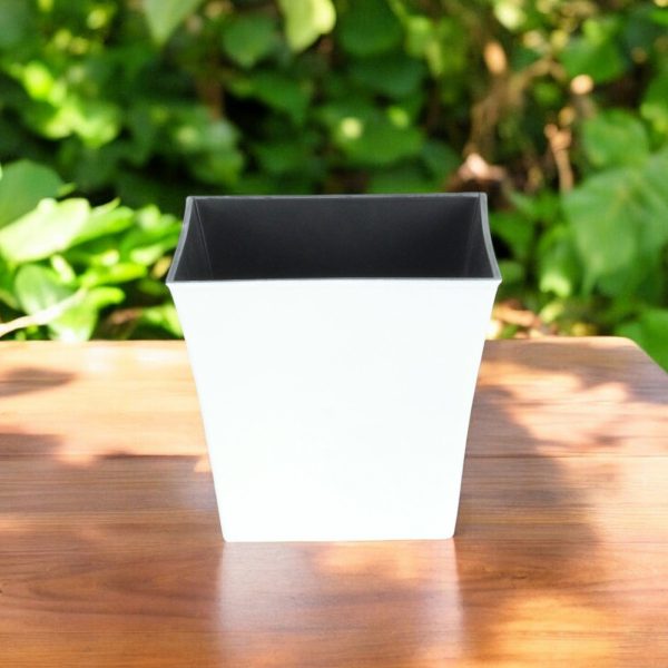 7" White Recycled Plastic Indoor Outdoor Square Pot Planter