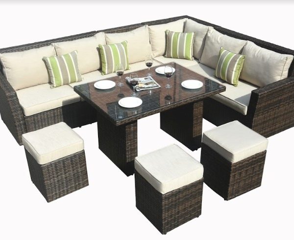 180.96" X 33.54" X 34.71" Brown 8Piece Outdoor Sectional Set With Cushions