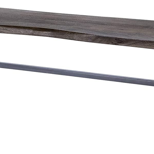 Rectangular Indian Mango Woodbrown Tone Finish W Metal Cladding On The Base Dining Bench