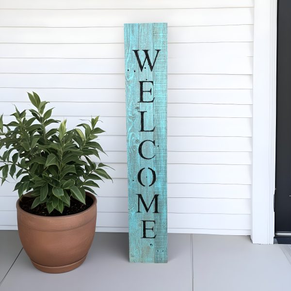 5' Rustic Light Aqua Blue Front Porch Welcome Sign