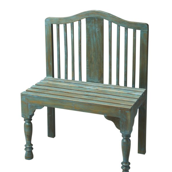 Antiqued Blue Solid Wood Bench